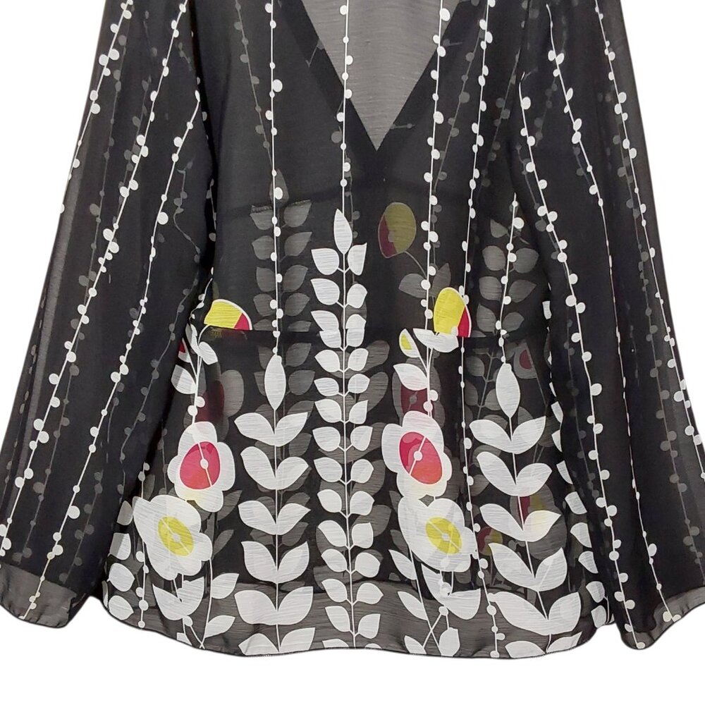 Coldwater Creek V-Neck Tunic Top Black Semi-Sheer Floral Crepe Great Cond - L - Picture 8 of 11